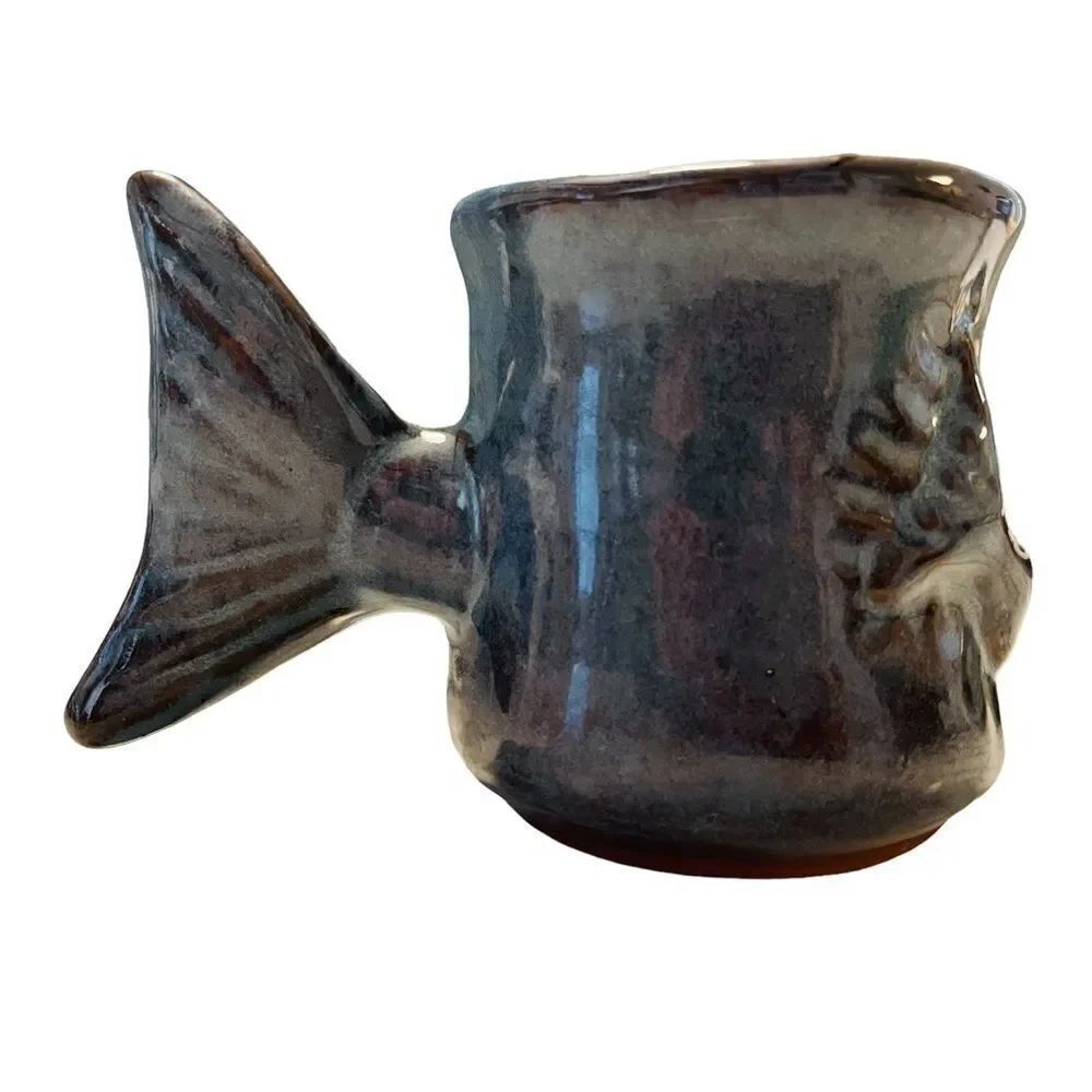 Thora Redware Clay Pottery Fish Mug - Picture 3 of 5